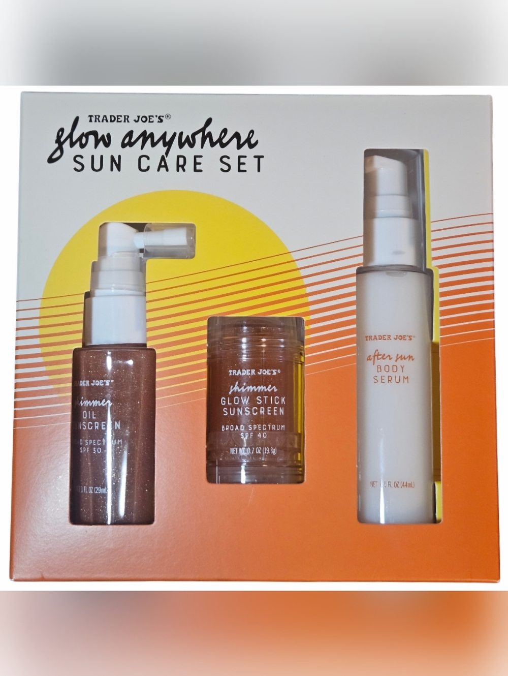 Trader Joe’s Glow Anywhere Sun Care Set SPF 50 Shimmer Oil + Glow Stick Exp 0426